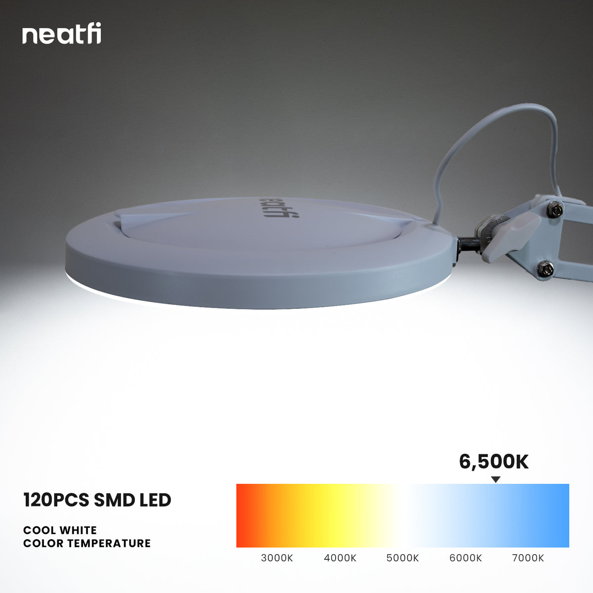 5" Lens Magnifying Lamp with Clamp – 5 Diopter, Adjustable Light Modes for Detail Works, White