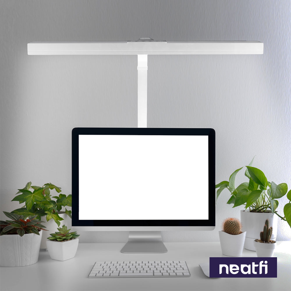 3000 Lumens Desk Lamp with Clamp – 28” Wide Shade, 5 Light Modes, Dimmable Monitor Light, White