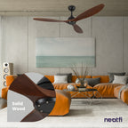 52-inch Low Profile Ceiling Fan Without Light – 3 Solid Wood Blades, Downrod Mount, Dark Wood