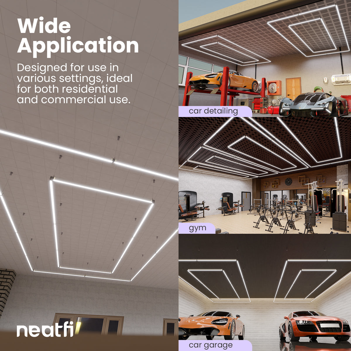 2 Rectangles 35,200 Lumens LED Ceiling Light with Hanging Kit for Shops & Gyms, Cool White