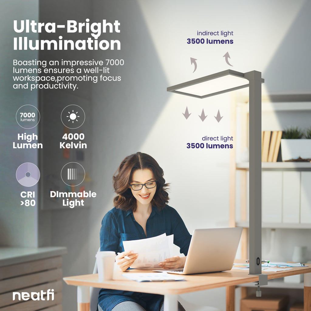 Premium LED Desk Lamp with Clamp - Touch Control Desk Lamps for Office, Clamp-on Nail Desk Lamp, 70W Ultra Bright Architect Desk Light - Gray
