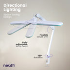 Lámpara de escritorio LED Shade Elite de 17" de ancho con abrazadera – 3 modos de luz, atenuación no polar, anillo azul