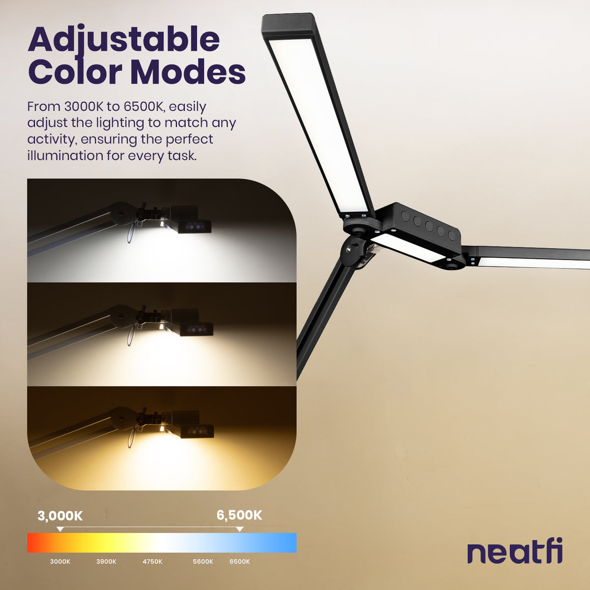 41" Pro LED Task Lamp with Clamp – 3000 Lumens, CRI 95, Dimmable, 3 Color Modes, Black
