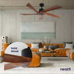 54-inch Industrial Ceiling Fan – 5 Solid Wood Blades, 180 RPM, Downrod, Dark Wood