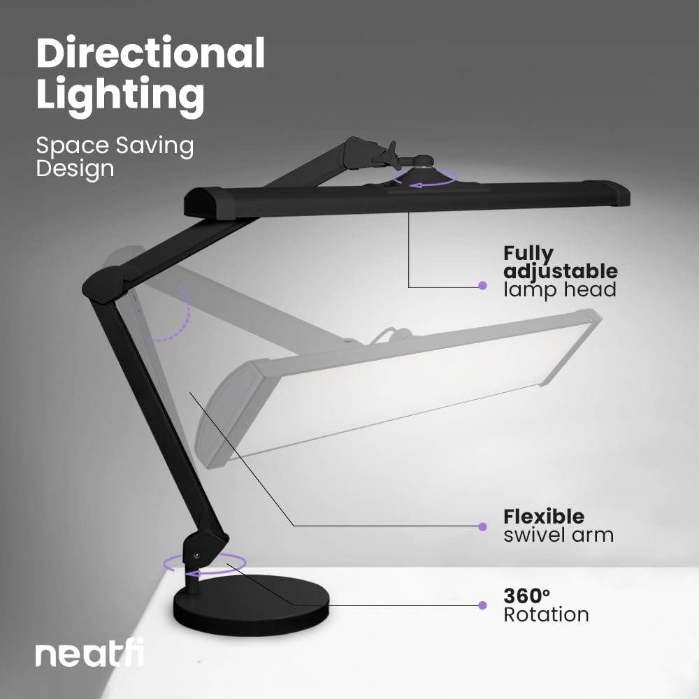 3500 Lumens LED Desk Lamp – 26” Ultra-Wide Shade, Non-Flickering Task Light with Base, Black