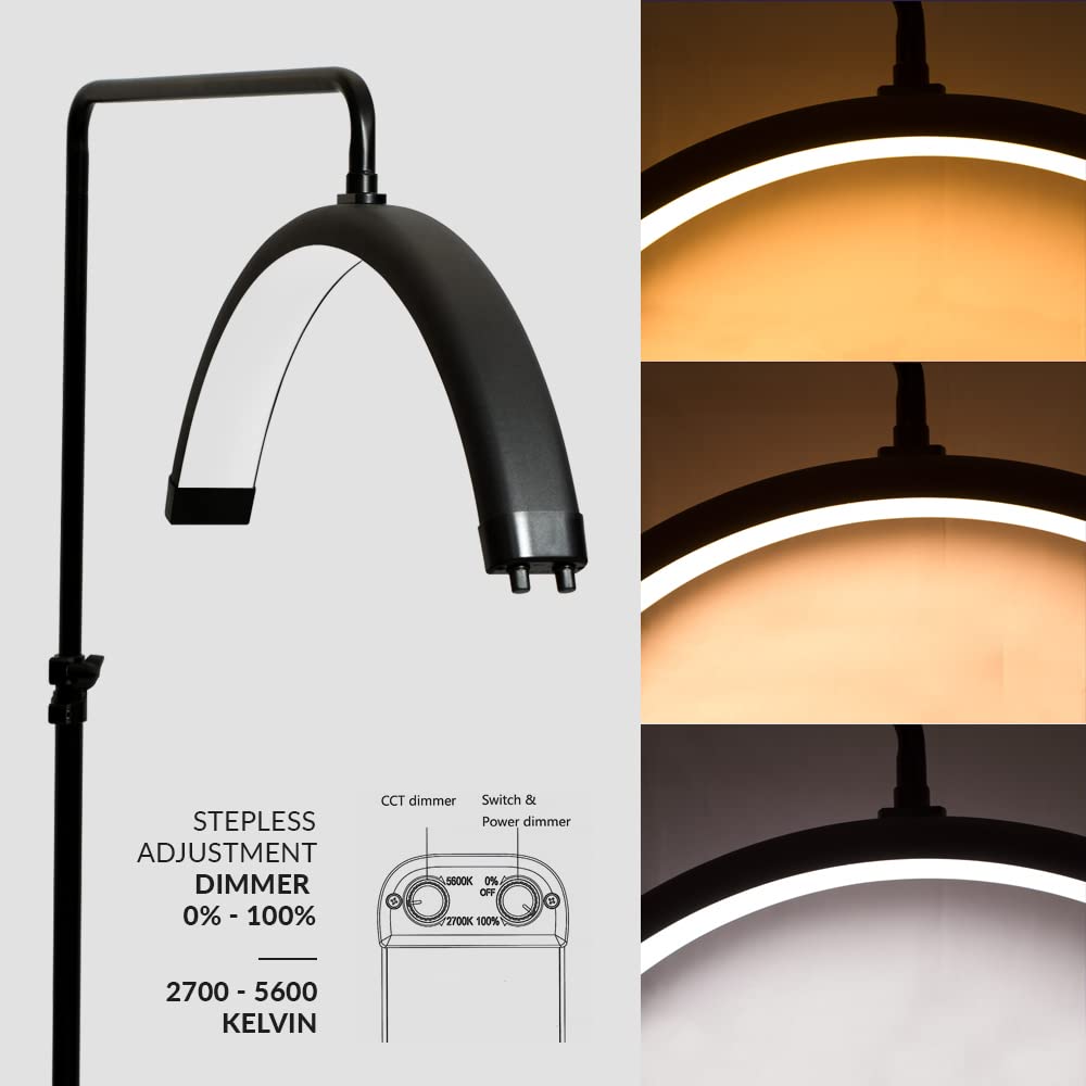 1600 Lumens LED Half Moon Light with Phone Holder, Dimmable, 3 Color Modes, Black