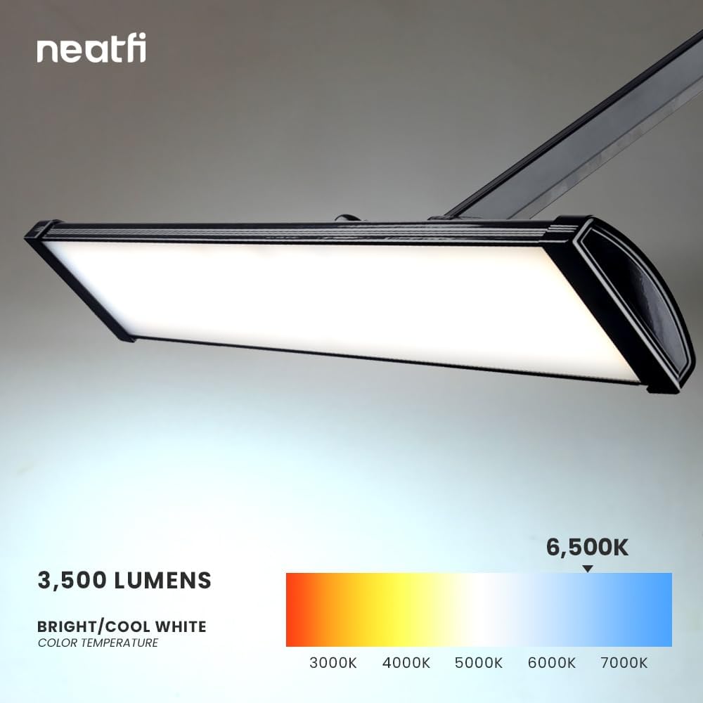 3500 Lumens LED Desk Lamp – 26” Ultra-Wide Shade, Non-Flickering Task Light with Base, Black