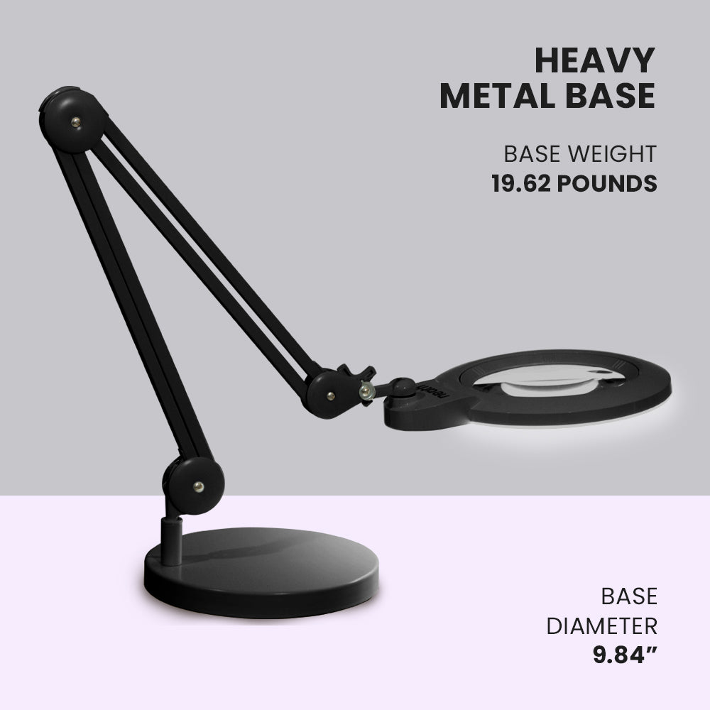 9.84" Weighted Round Base – Sturdy Replacement Lamp Base for Desk & Magnifying Lamps, Black
