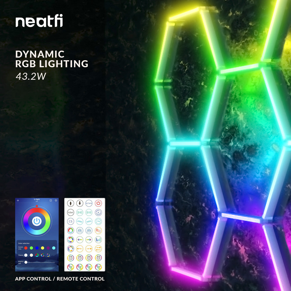 Lámpara de Techo LED RGB de 5 Rejillas Hexagonales – Iluminación Comercial con Clasificación P54 para Salas de Juegos y Cines en Casa