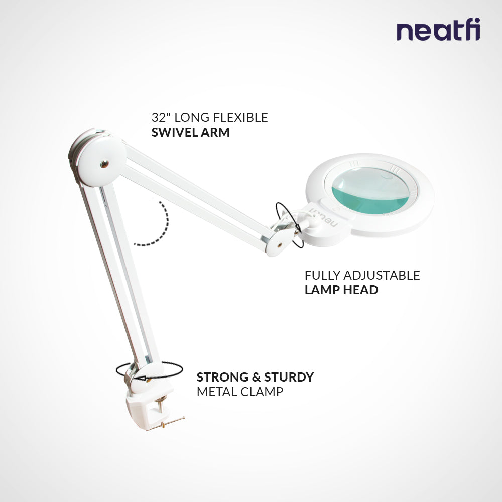 6" Lens Bifocal LED Magnifying Lamp with Clamp – 1200 Lumens, 3 Light Modes for Close Works, White