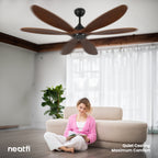 52-inch Low Profile Ceiling Fan Without Light – 3 Solid Wood Blades, Downrod Mount, Dark Wood