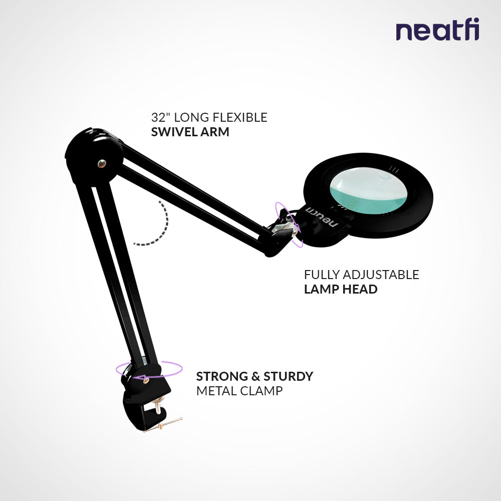6" Lens Bifocal LED Magnifying Lamp with Clamp – 1200 Lumens, 3 Light Modes for Close Works, Black