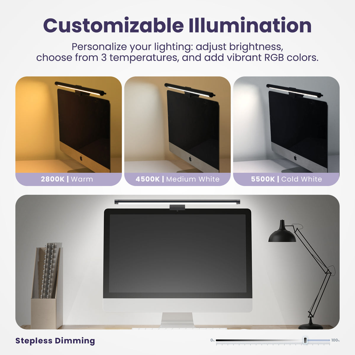 19" RGB Monitor Light Bar with Touch Sensor, Black