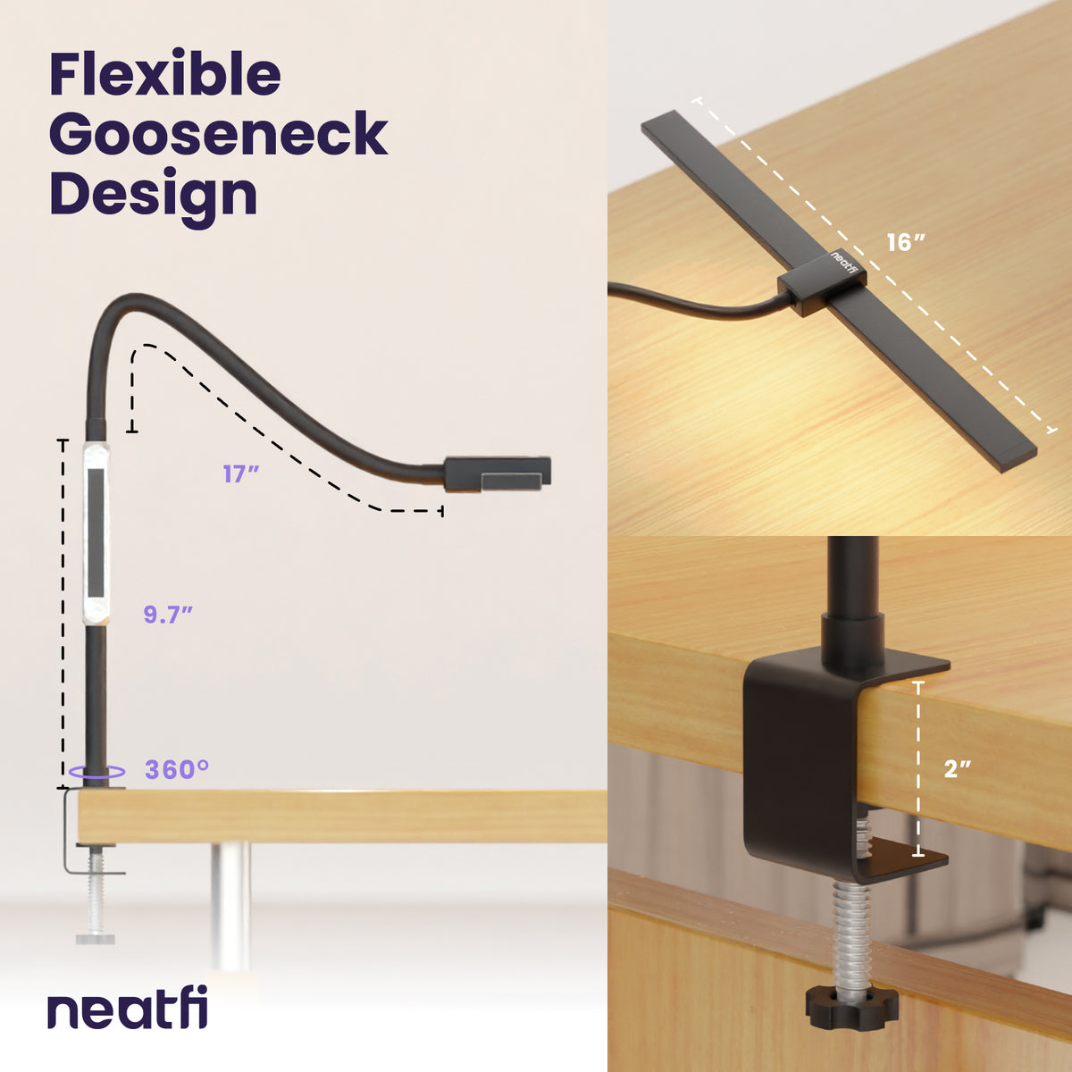 Lampe de bureau col de cygne moderne avec pince, contrôle tactile et à distance
