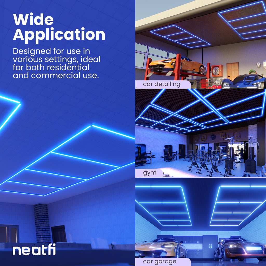 4 Panels LED Ceiling Light – 31,680 Lumens Ultra-Bright for Auto Shops, Warehouse & Gyms, Blue