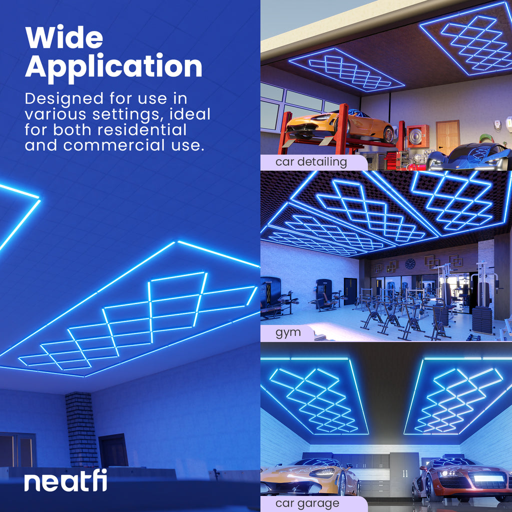 56,320 Lumens Ultra-Bright Diamond Grid LED Ceiling Light for Basements, Shops & Gyms, Blue
