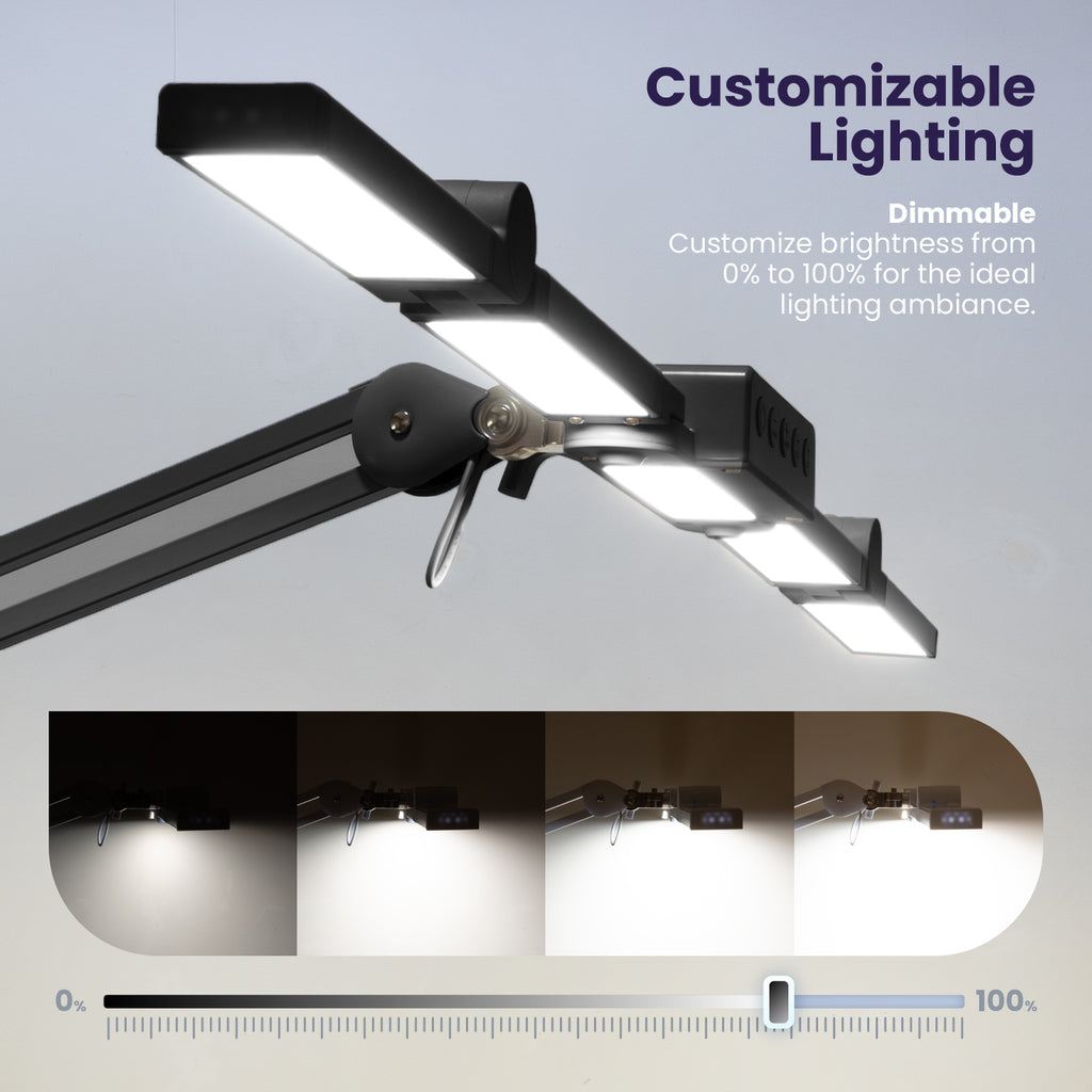 44" Pro LED Desk Lamp with Clamp – 3000 Lumens, CRI 95, Dimmable, 3 Color Modes, Black