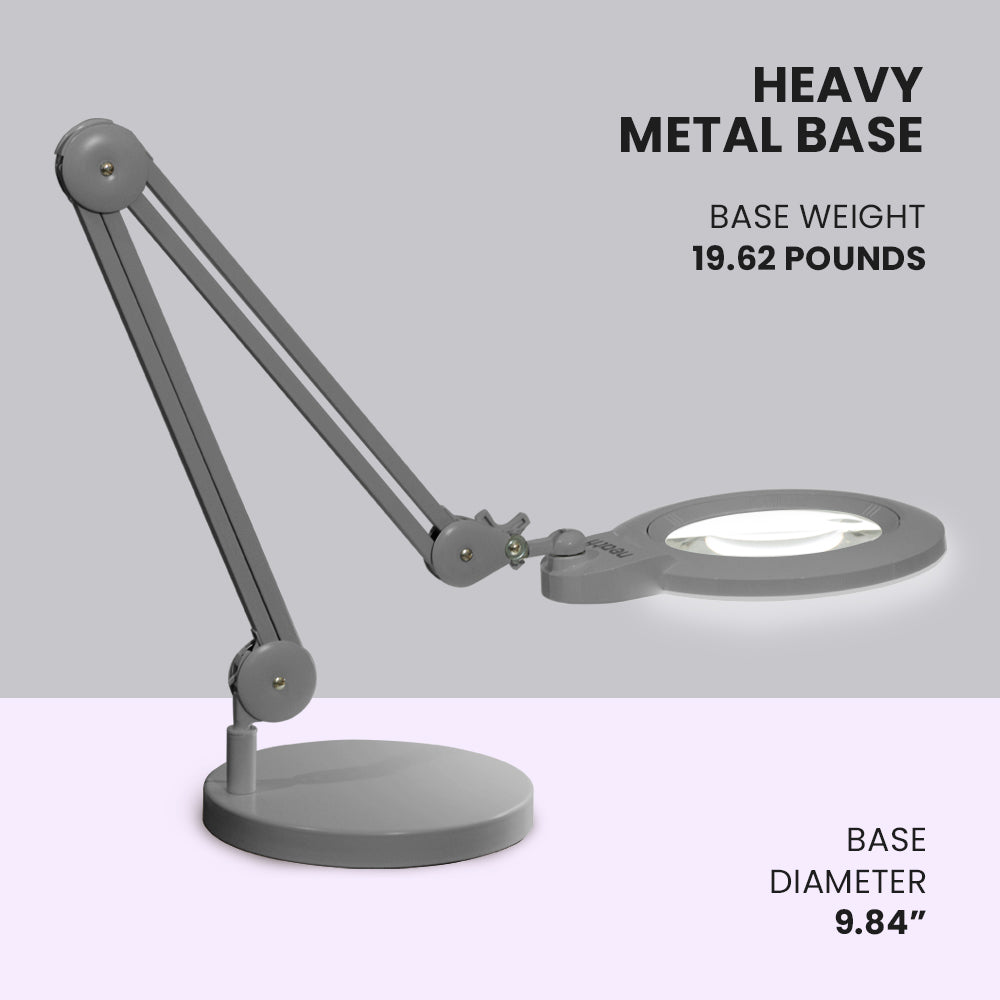 9.84" Weighted Round Base – Sturdy Replacement Lamp Base for Desk & Magnifying Lamps, Silver