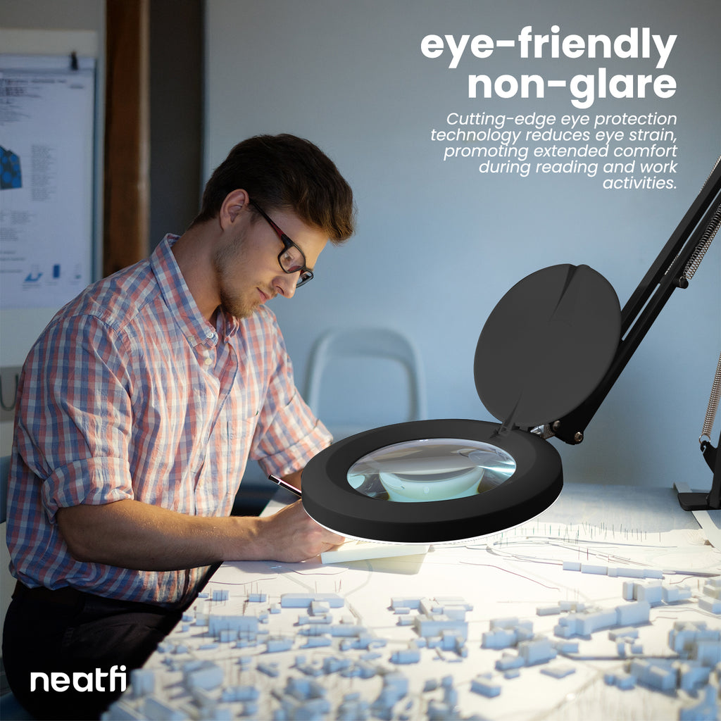 5" Lens Magnifying Lamp with Clamp – 5 Diopter, Adjustable Light Modes for Detail Works, Black