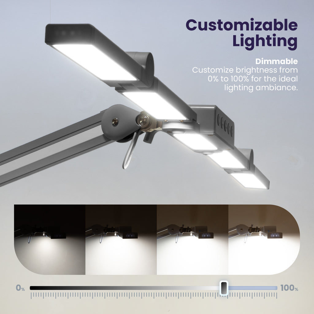 44" Pro LED Desk Lamp with Clamp – 3000 Lumens, CRI 95, Dimmable, 3 Color Modes, Silver