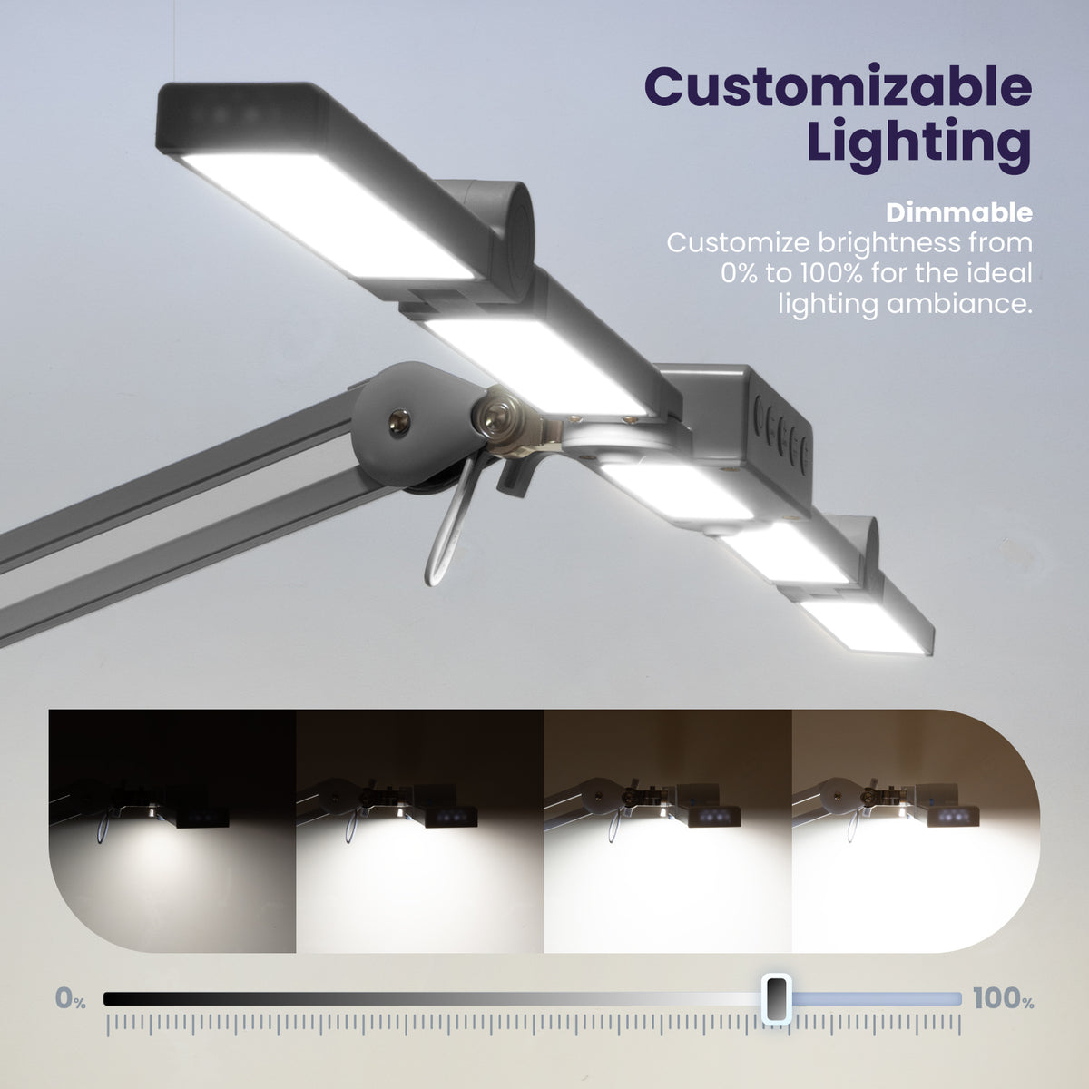 44" Pro LED Desk Lamp with Clamp – 3000 Lumens, CRI 95, Dimmable, 3 Color Modes, Silver