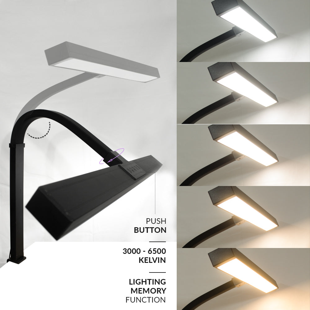 3000 Lumens Desk Lamp with Clamp – 28” Wide Shade, 5 Light Modes, Dimmable Monitor Light, Black