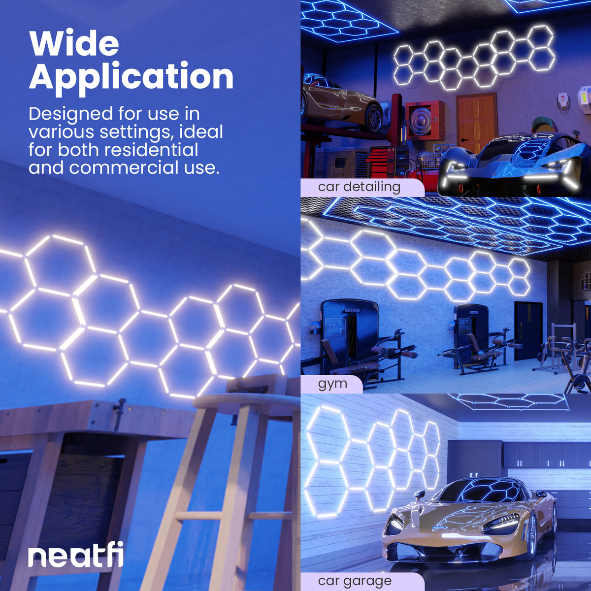 5 Hexagon Grids LED Lighting with 3 Light Modes
