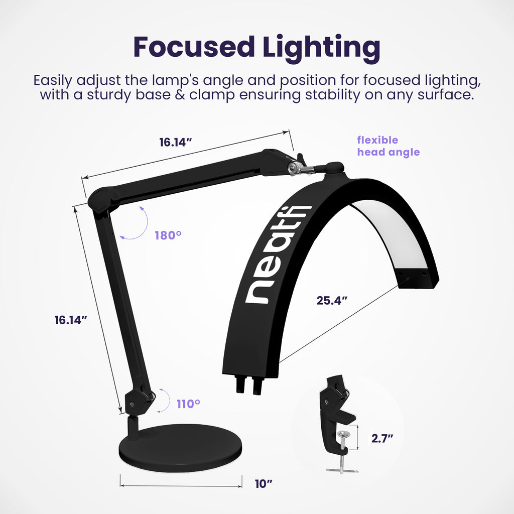 Half Moon LED Table Lamp with Base & Clamp – 2500 Lumens, 5 Light Modes for Nail Arts, Black