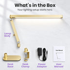 Professional Pro LED Task Lamp, 20W, CRI 95, Stepless Dimming, Gold