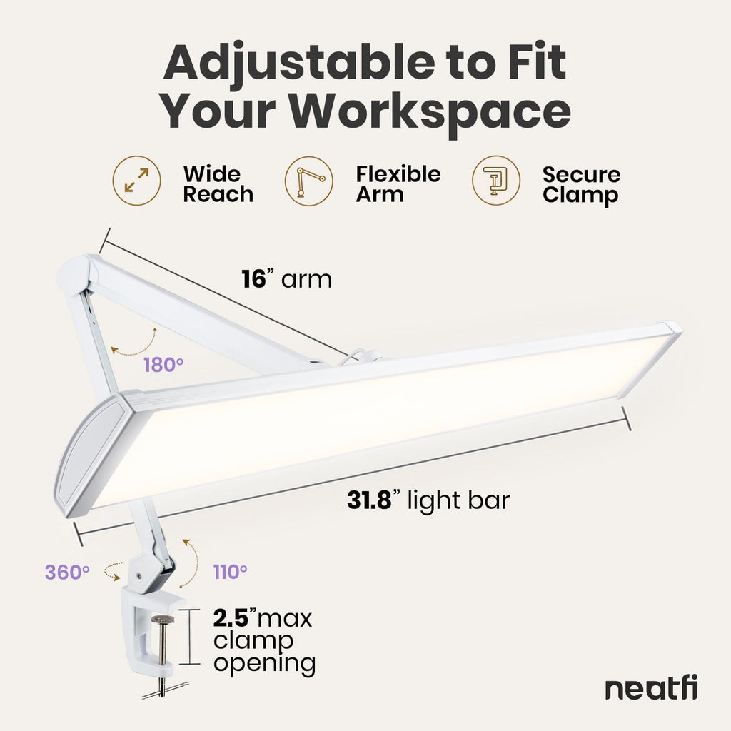Pro 4500 Lumens 50W LED Desk Lamp with Clamp, CRI 95, CCT, White