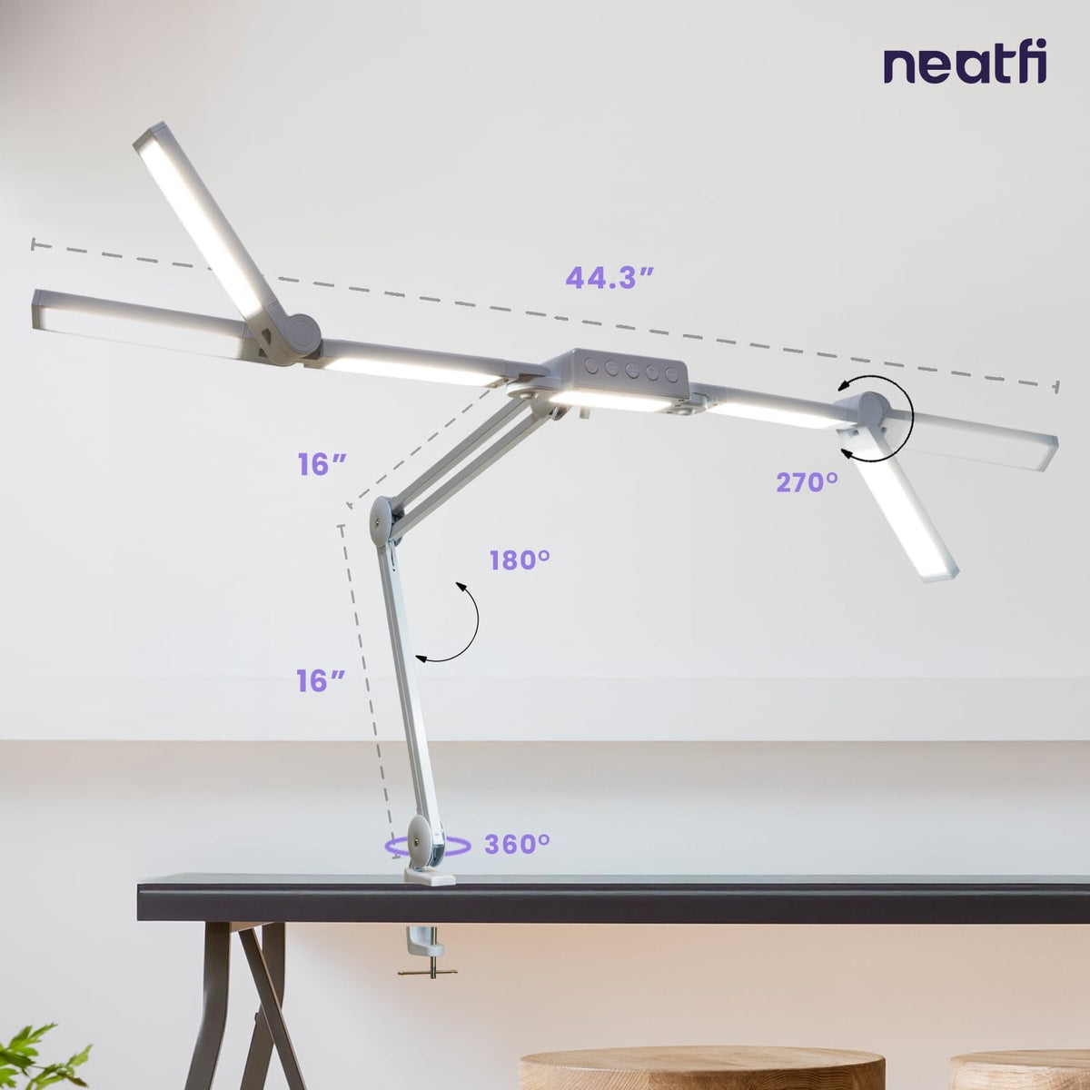 44" Pro LED Desk Lamp with Clamp – 3000 Lumens, CRI 95, Dimmable, 3 Color Modes, White