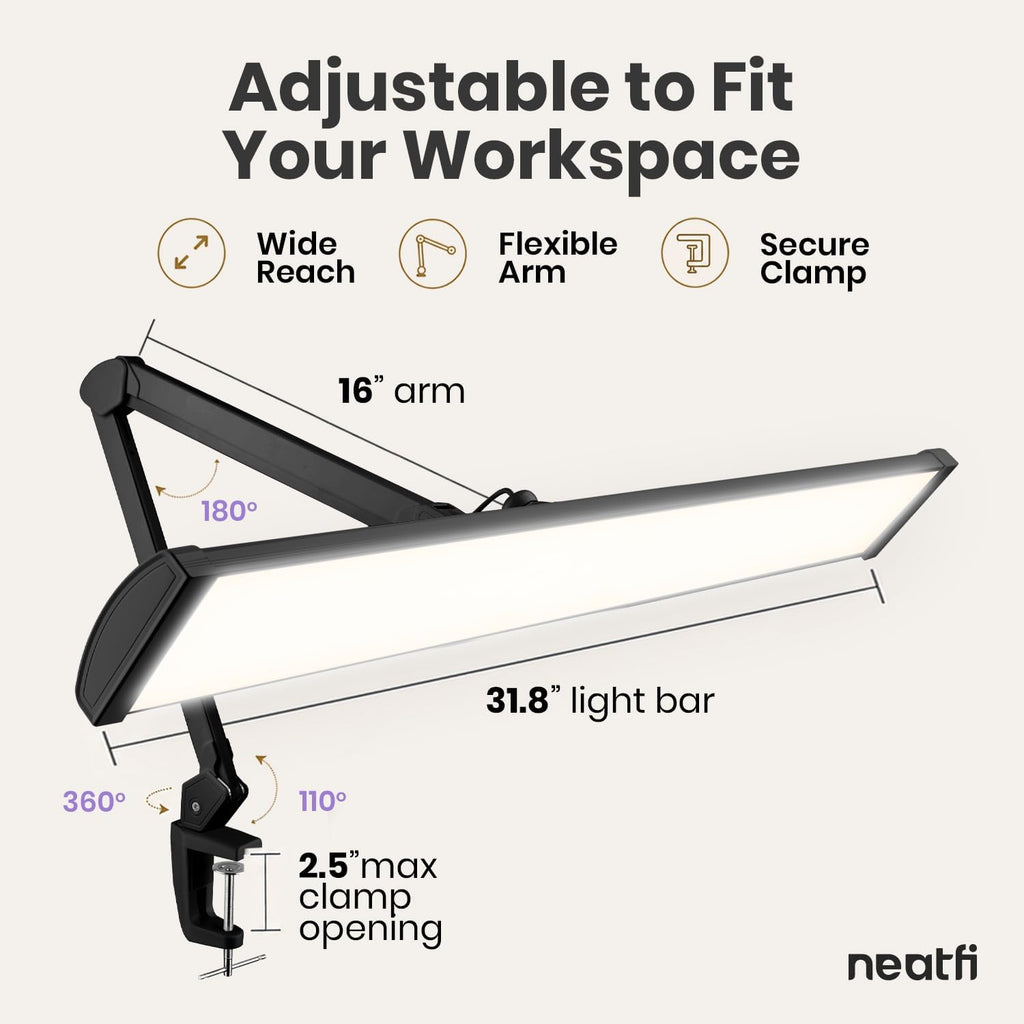 Pro 4500 Lumens 50W LED Desk Lamp with Clamp, CRI 95, CCT, Black