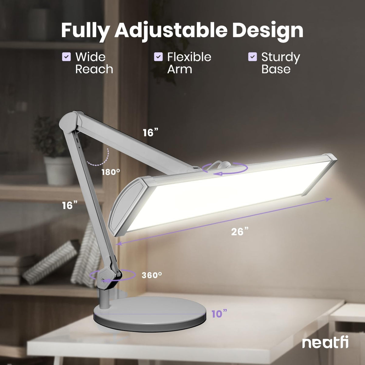 3500 Lumens LED Desk Lamp with Base – 26" Ultra-Wide, 3 Light Modes, Touch Control Light, Silver