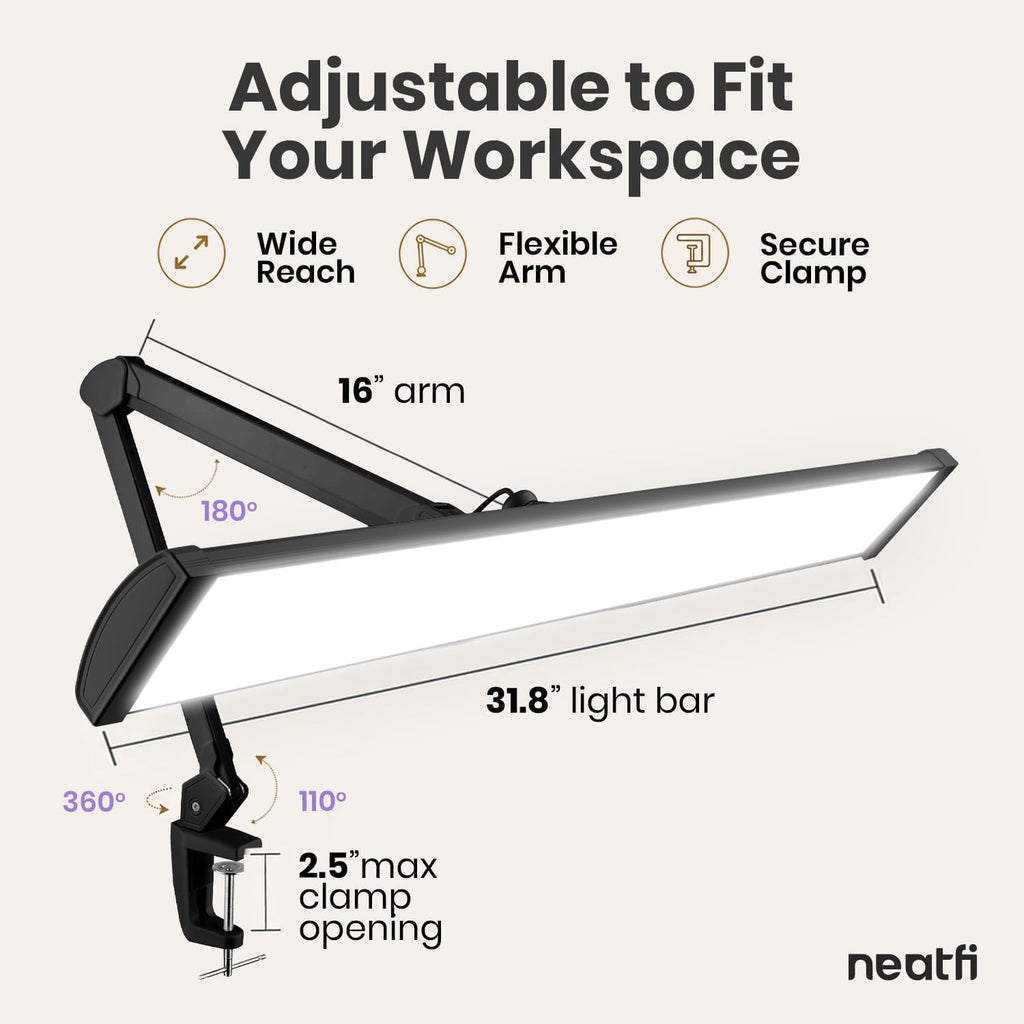Pro 4500 Lumens LED Desk Lamp, Clamp, CRI 95, Dimmable, Black