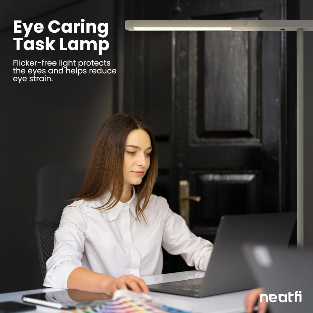 Lampe de bureau LED Premium 38", 5200 lumens – Lumière ultra-lumineuse, à pince, 40W, température de couleur 4000K, tête réglable – Idéale pour le bureau à domicile et l'étude – Grise