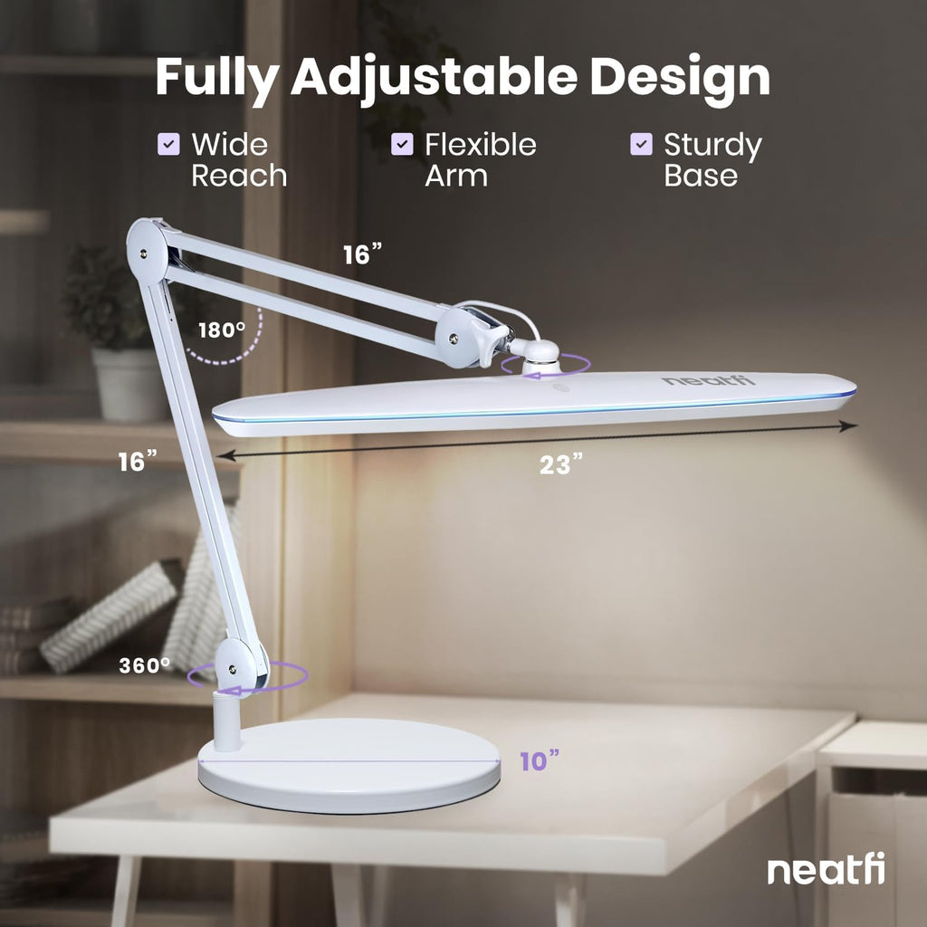 2200 Lumens LED Desk Lamp with Base – 23" Wide Shade, Dimmable, 3 Light Modes, White