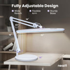 2200 Lumens LED Desk Lamp with Base – 23" Wide Shade, Dimmable, 3 Light Modes, White
