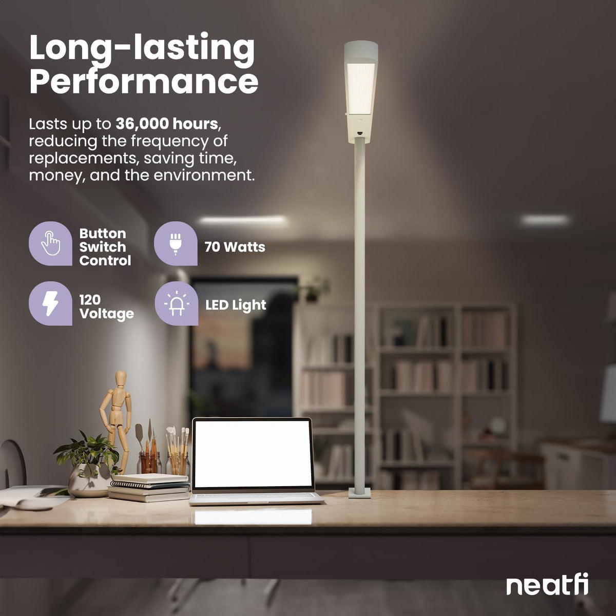 Lampe de bureau LED Premium 38", 5200 lumens – Lumière ultra-lumineuse, à pince, 40W, température de couleur 4000K, tête réglable – Idéale pour le bureau à domicile et l'étude – Grise