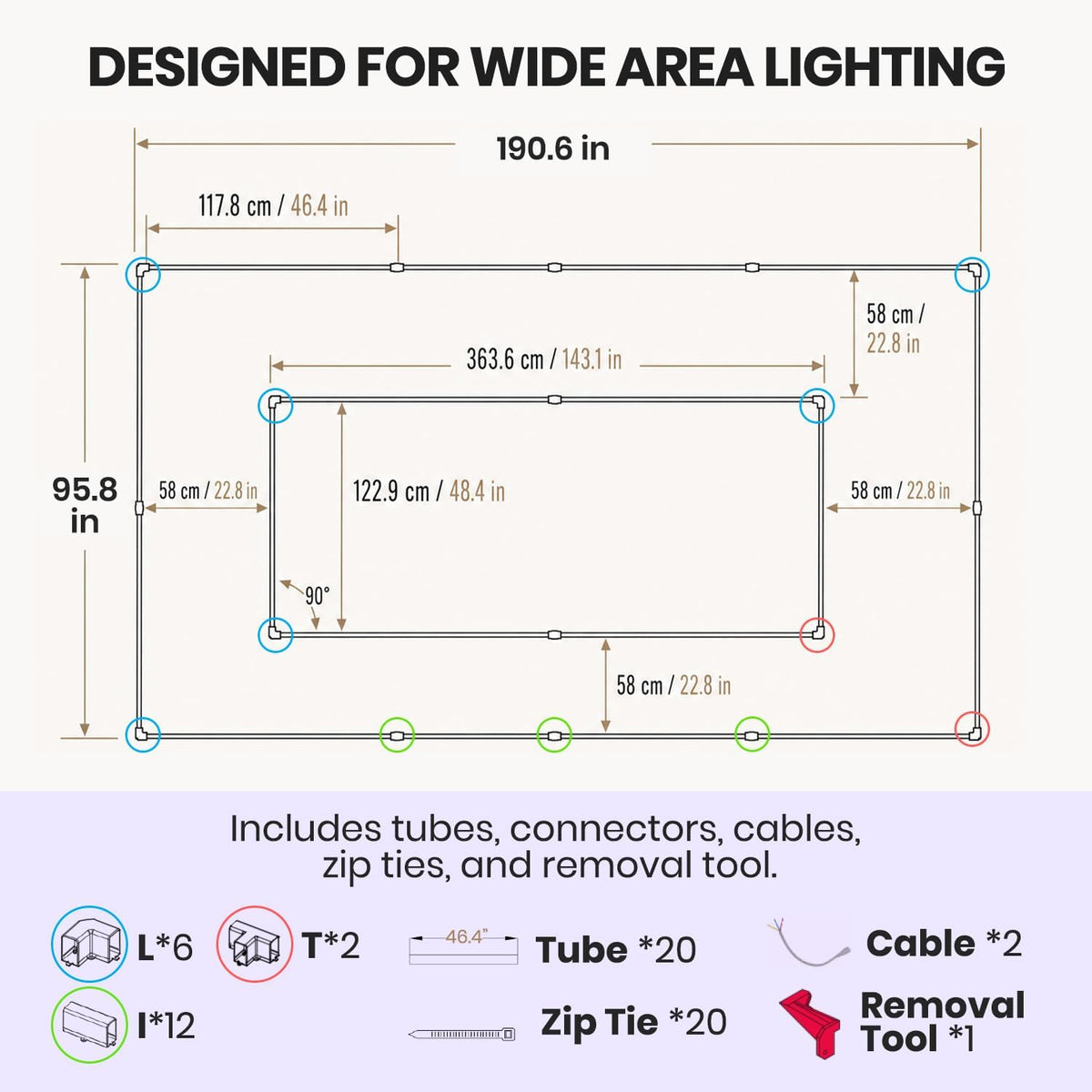 2-Rectangle LED Garage Light – 35,200 Lumens, Dimmable for Shops & Gyms, Hanging/Suspended, Cool White