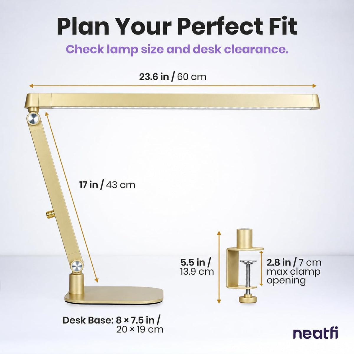 Professional Pro LED Task Lamp, 20W, CRI 95, Stepless Dimming, Gold