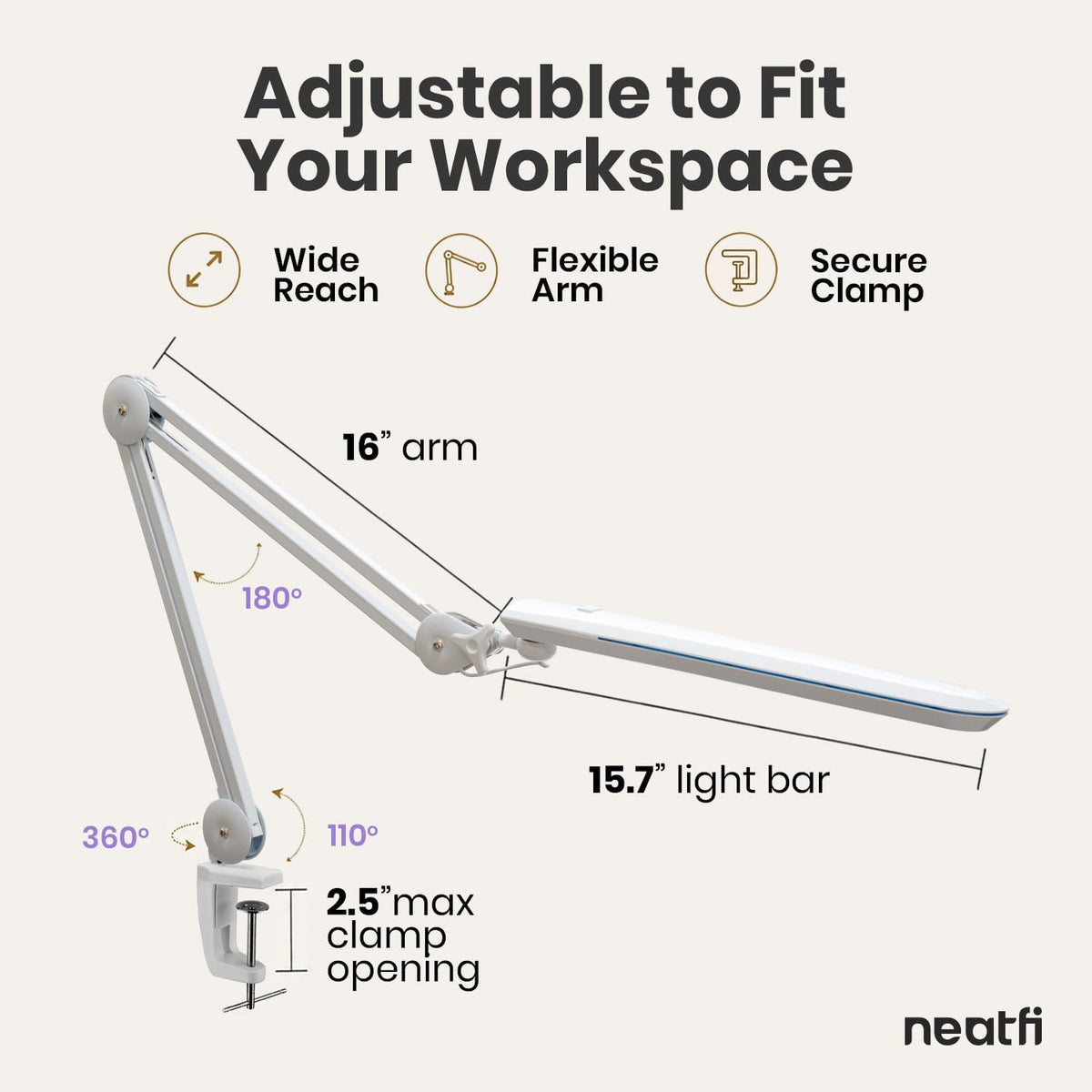 Pro LED Task Lamp, 1200 Lumens, 30W, CRI 95, 360 LEDs, White
