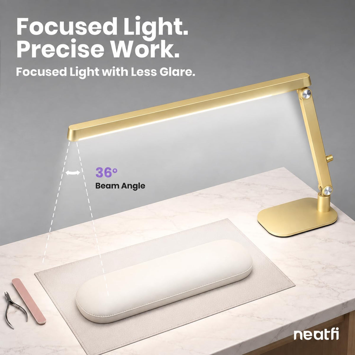 Professional Pro LED Task Lamp, 20W, CRI 95, Stepless Dimming, Gold