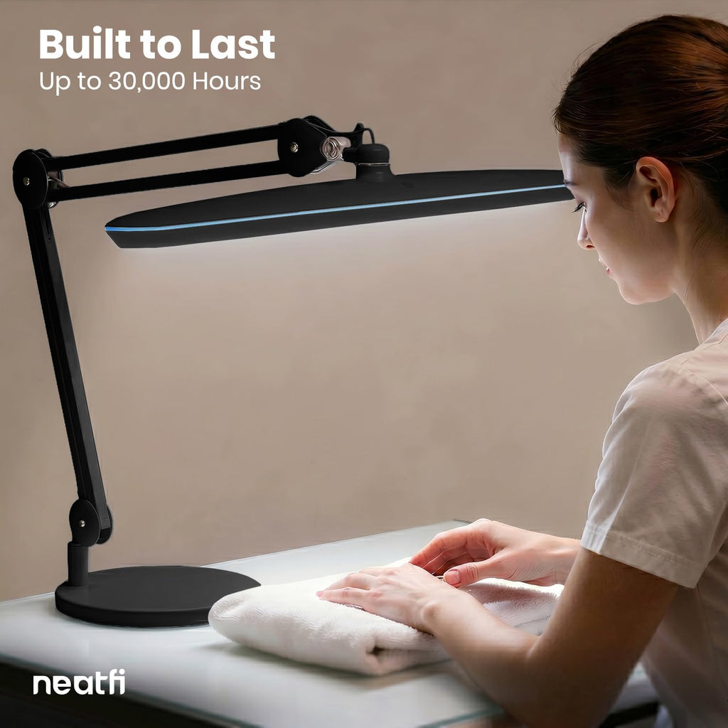 2200 Lumens LED Desk Lamp with Base – 23" Wide Shade, Dimmable, 3 Light Modes, Black