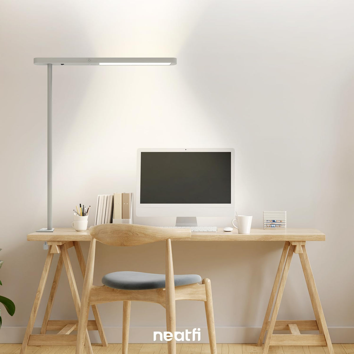 Lampe de bureau LED Premium 38", 5200 lumens – Lumière ultra-lumineuse, à pince, 40W, température de couleur 4000K, tête réglable – Idéale pour le bureau à domicile et l'étude – Grise