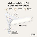 Pro 2300 Lumens LED Desk Lamp, Clamp, CRI 95, 24-Inch Head, CCT, White