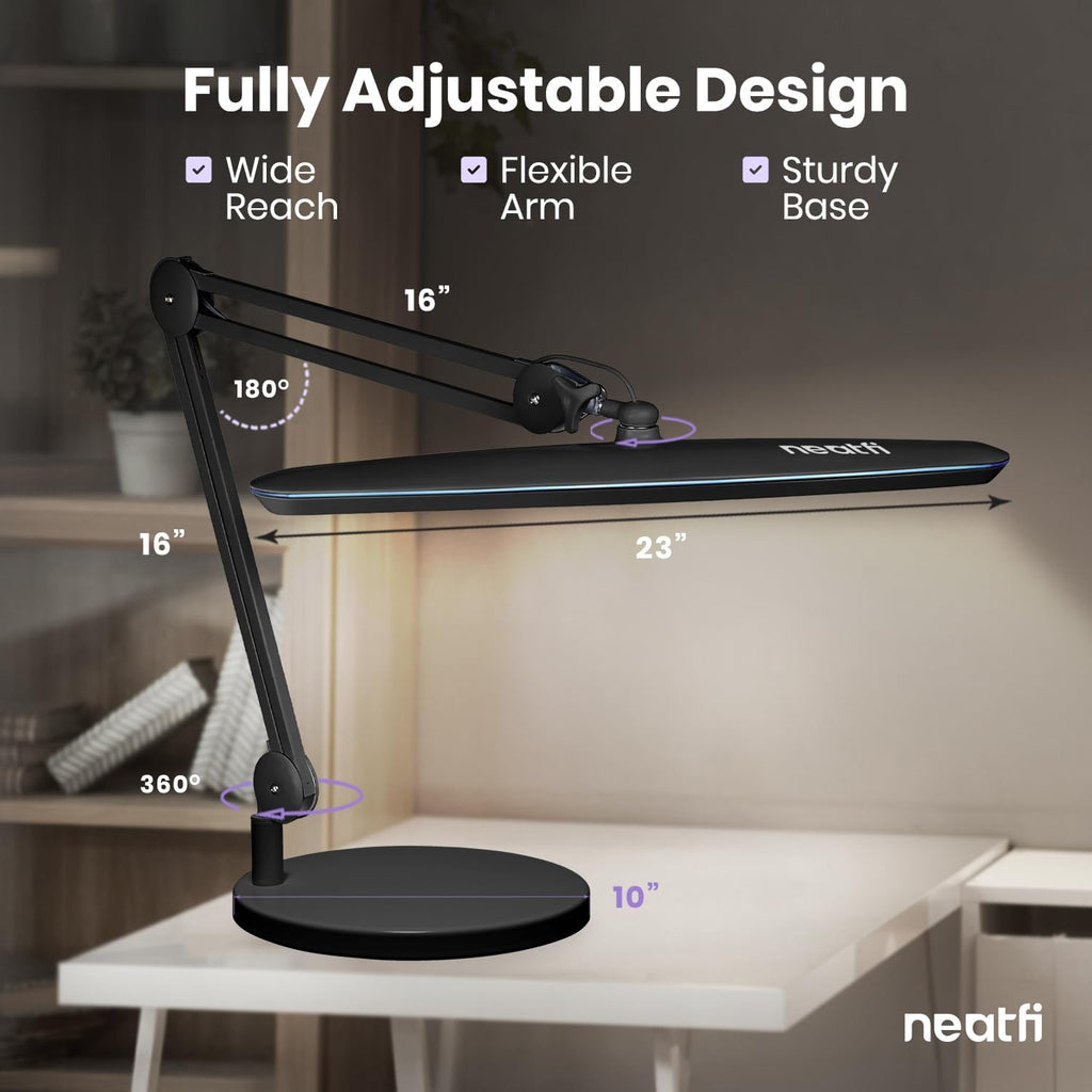 2200 Lumens LED Desk Lamp with Base – 23" Wide Shade, Dimmable, 3 Light Modes, Black