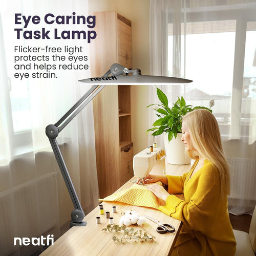 2200 Lumens LED Desk Lamp with Clamp – 20” Wide Shade, 3 Light Modes, Dimmable Task Light, Silver