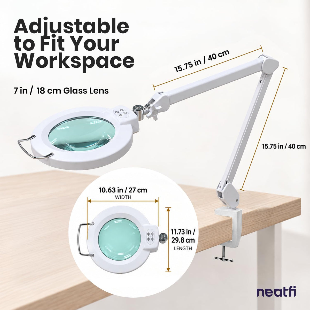 Elite Pro LED Magnifying Lamp, CRI 95, 5D, 7-Inch Lens, White