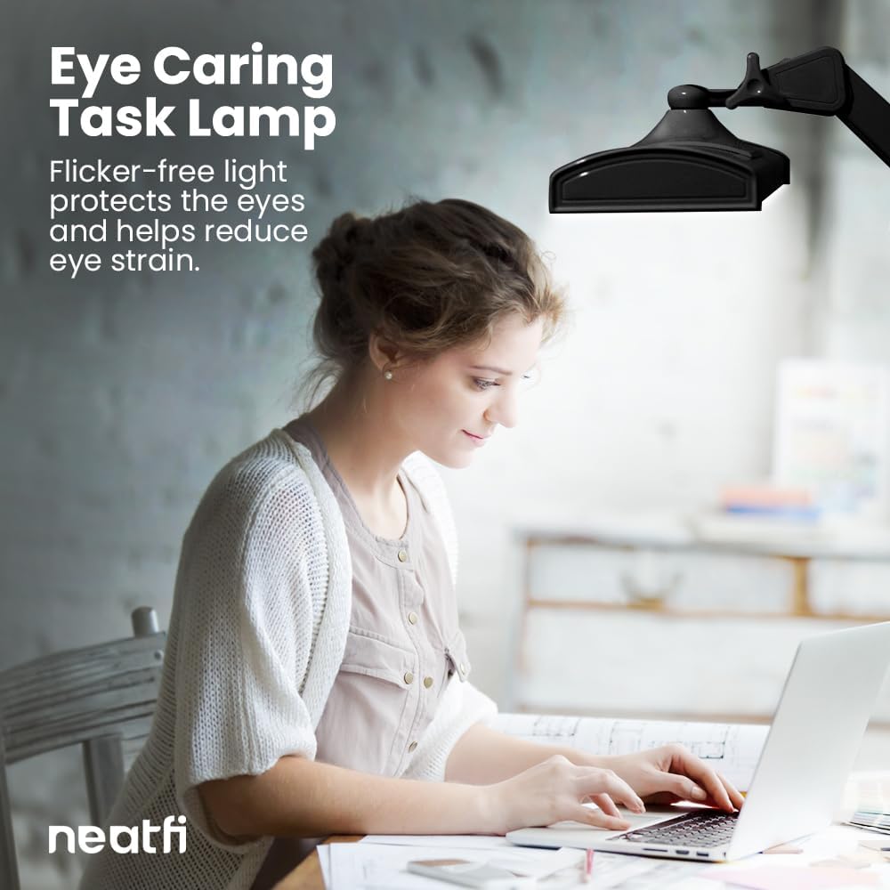 3500 Lumens LED Desk Lamp – 26” Ultra-Wide Shade, Non-Flickering Task Light with Base, Black