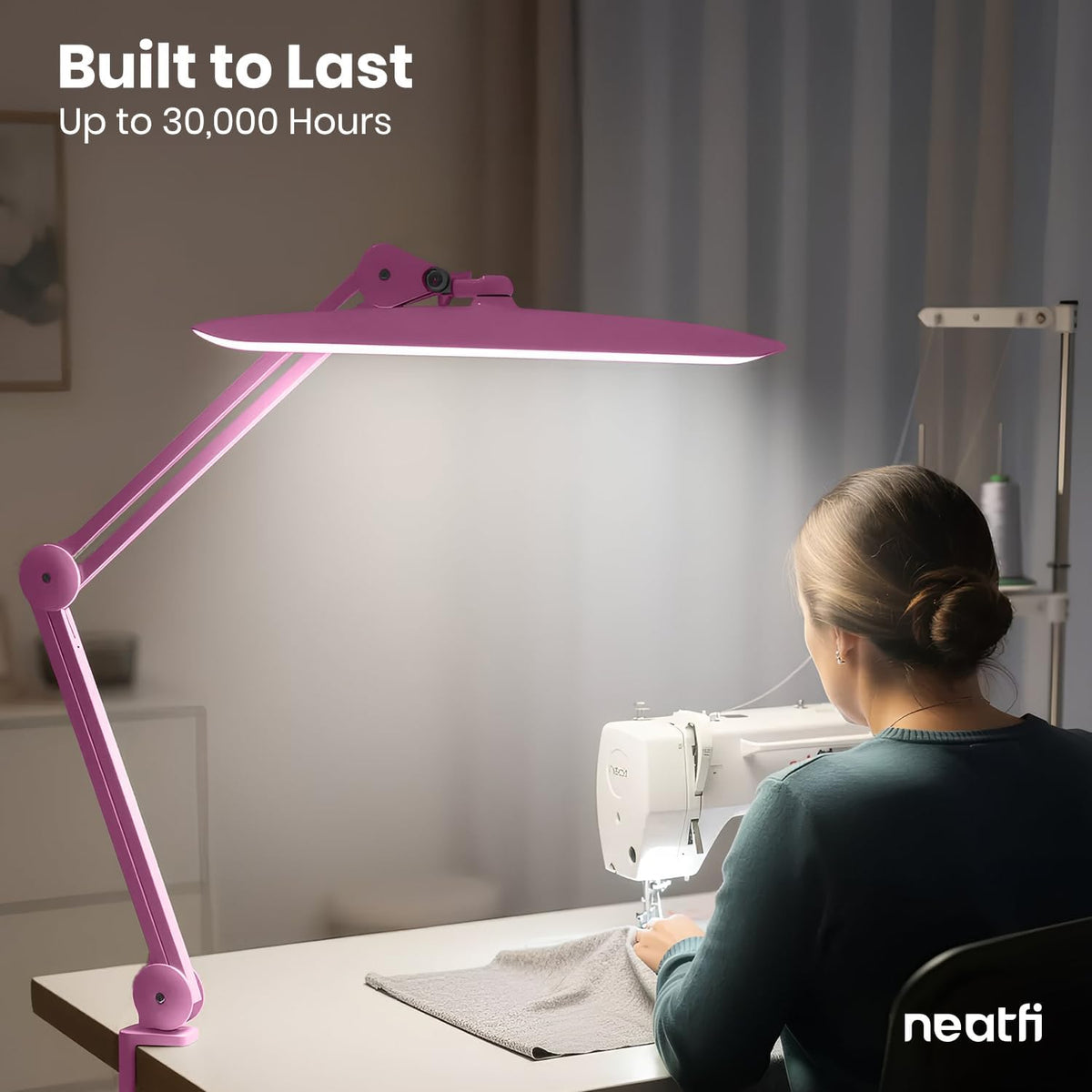 Pro Series 20” LED Desk Lamp – True Color Accuracy (CRI 95), 2200 Lumens, Dimmable & Adjustable Arm, Pink